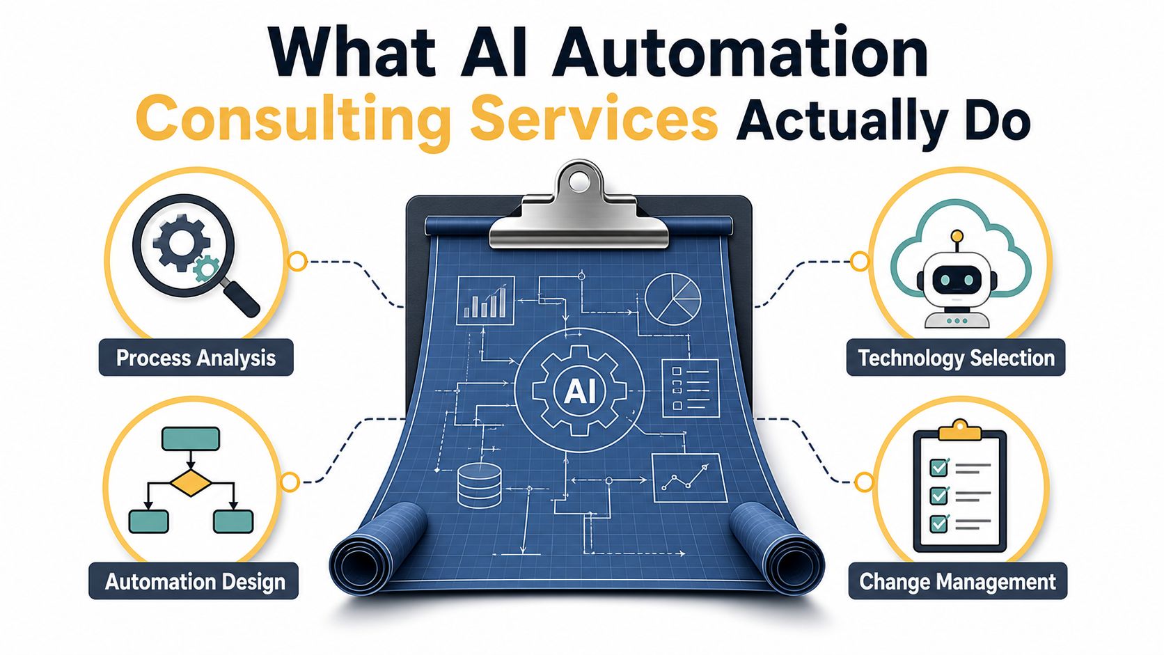A visual representation of the four key services provided by AI automation consulting firms.