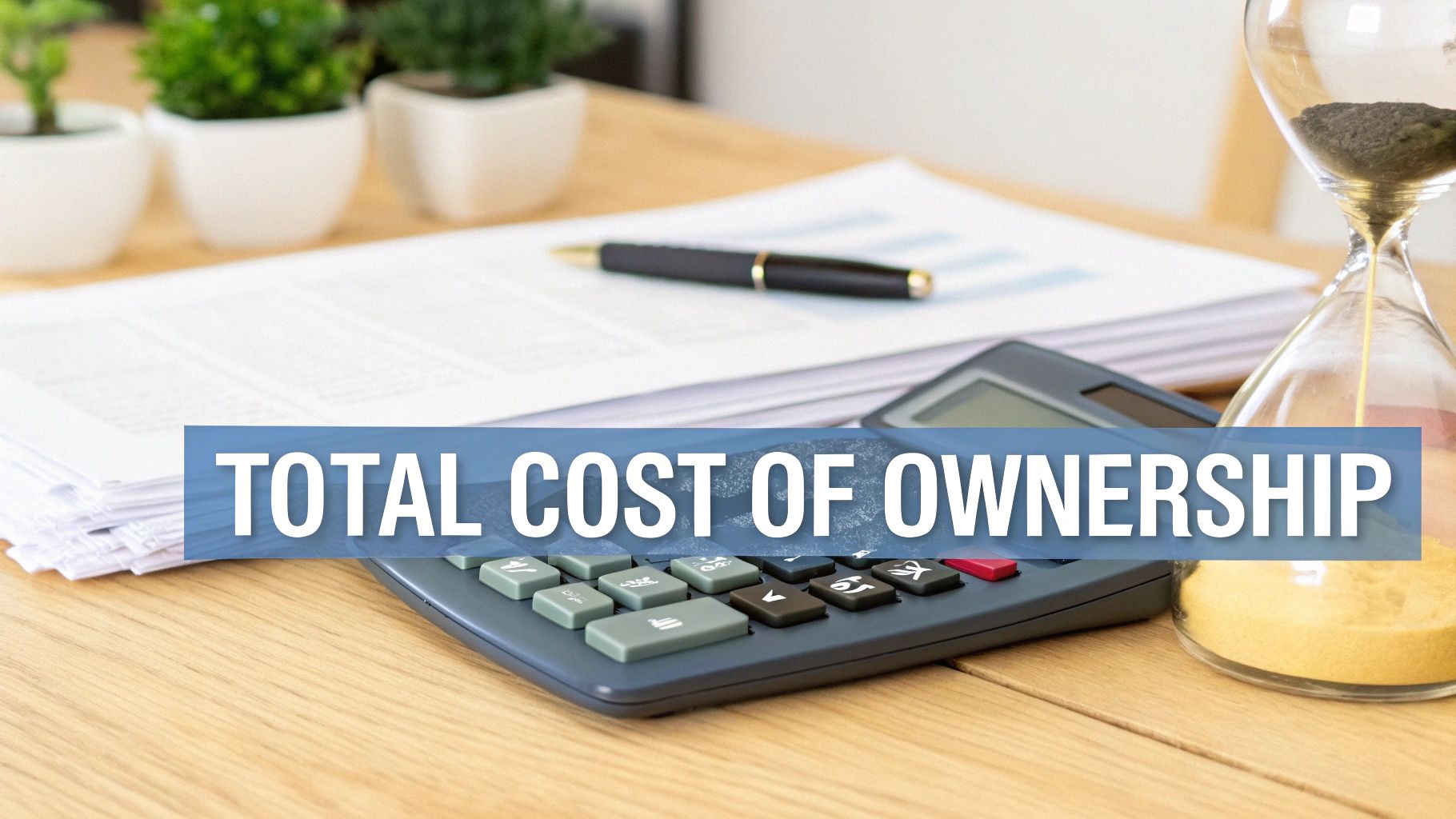A balance scale weighing a pile of coins against a single, larger custom gear, symbolizing the TCO of software.