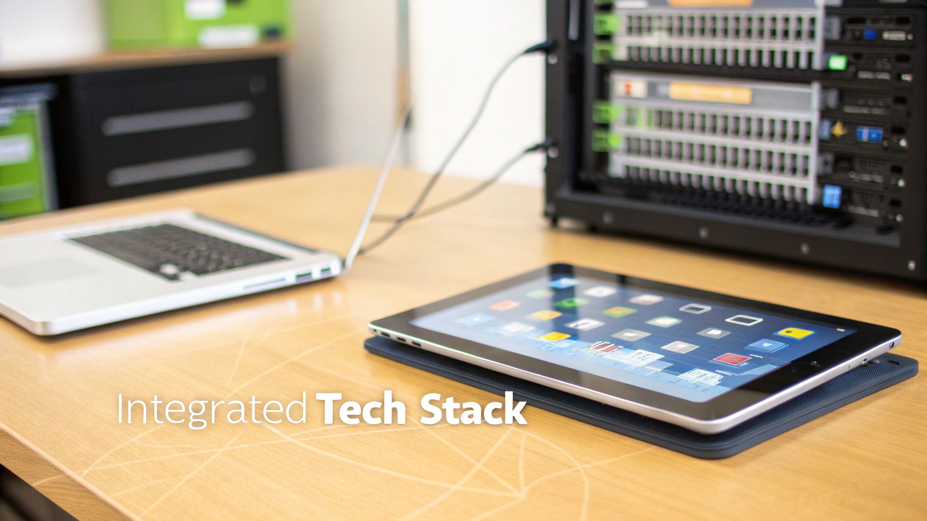 Two puzzle pieces, one generic and one custom-shaped, fitting perfectly into a larger technology puzzle.