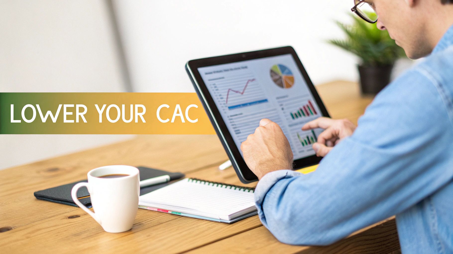 A group of people working together at a table, brainstorming ways to lower acquisition costs.