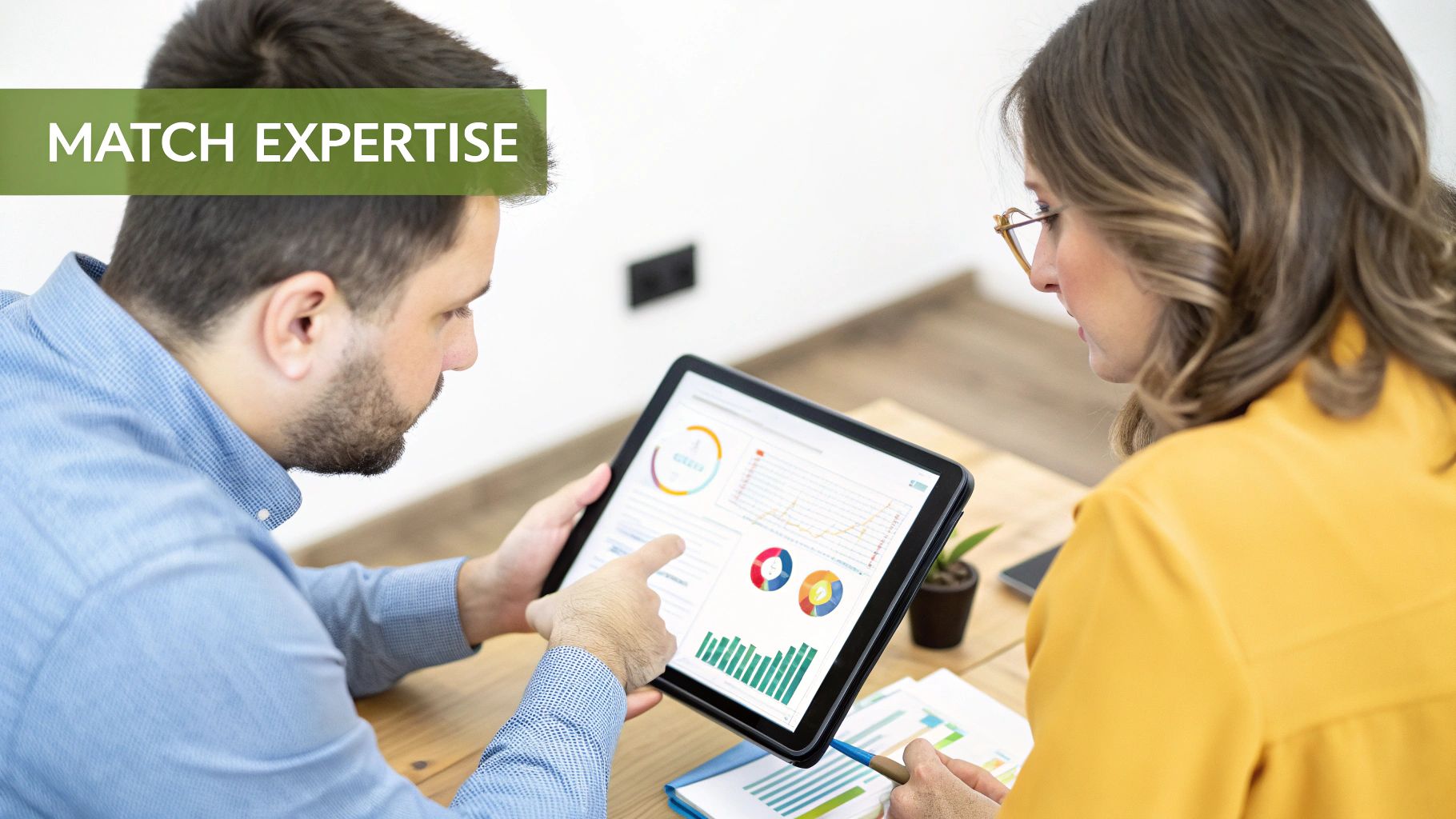 A digital marketer analyzing performance data on multiple screens, showing expertise.