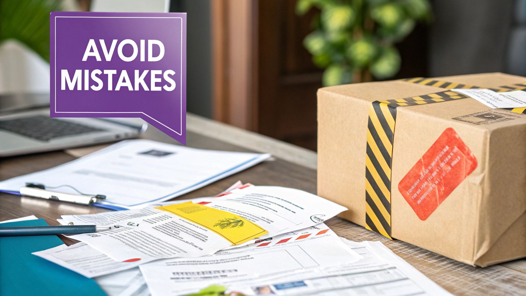 Red warning signs illustrating shipping mistakes to avoid