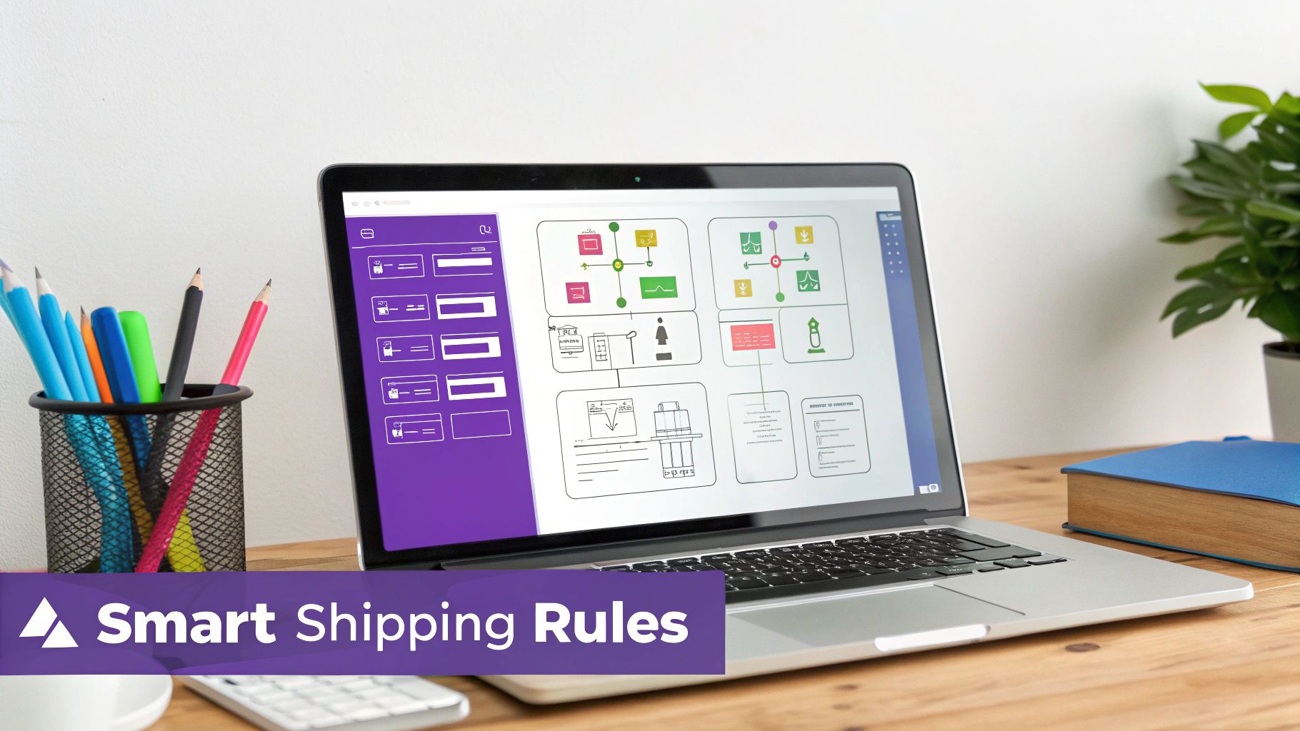 A digital dashboard showing complex shipping rules and conditional logic being applied to product bundles.