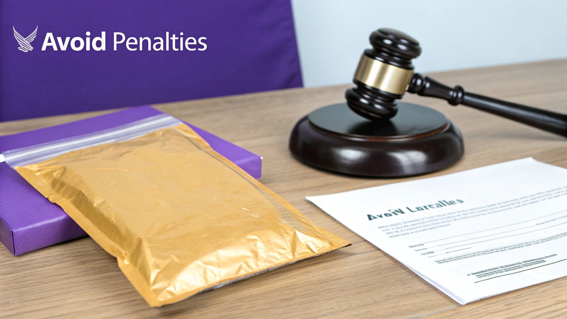 A gavel and scales of justice on a wooden desk, symbolizing legal consequences.