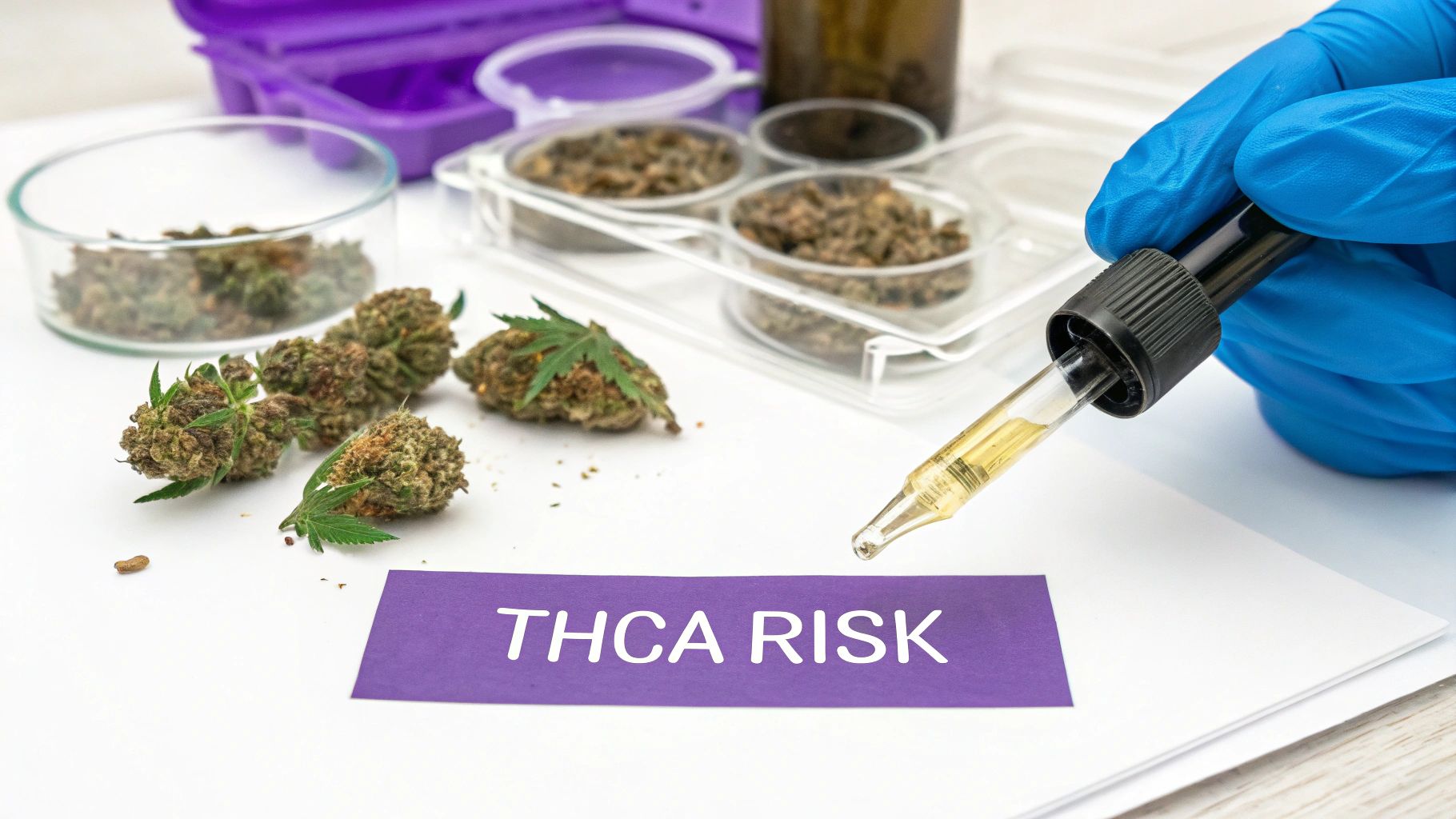 A warning sign with a cannabis leaf, symbolizing the legal risks and gray areas associated with THCA.
