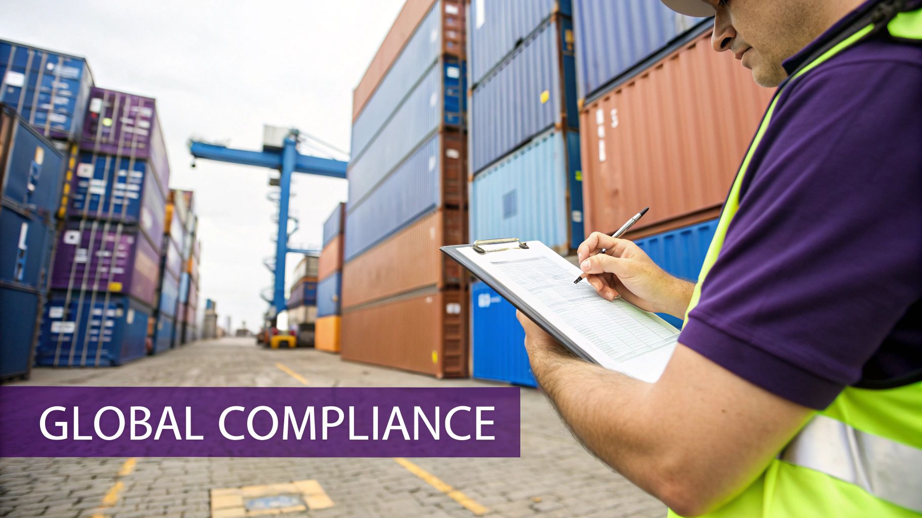 A world map with shipping routes and icons representing different products being shipped globally.