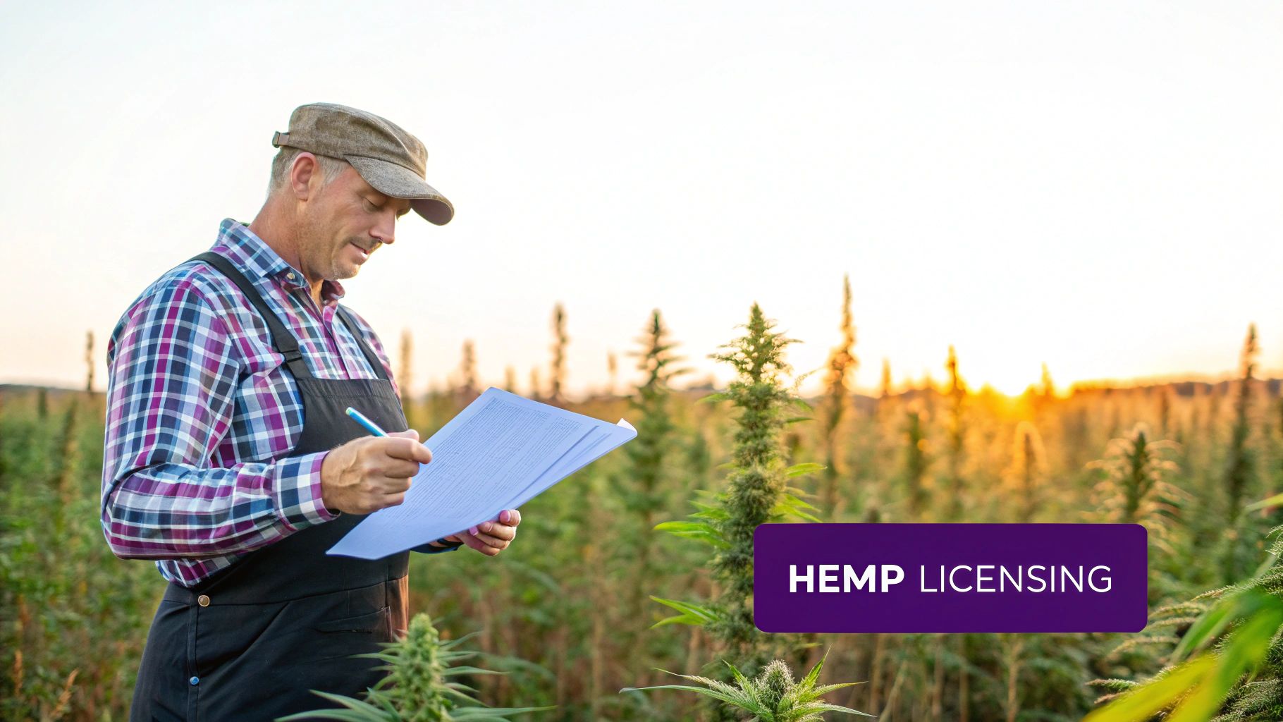 A field of hemp plants under a clear sky, representing legal cultivation in Ohio