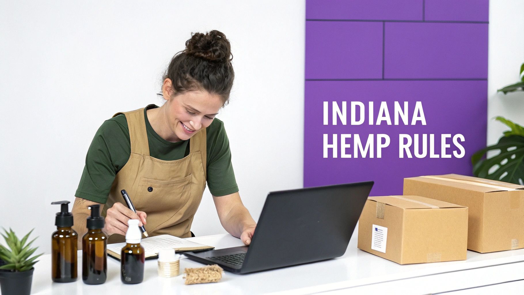 A display of various CBD and hemp oil products on a wooden shelf, symbolizing the legal market in Indiana.