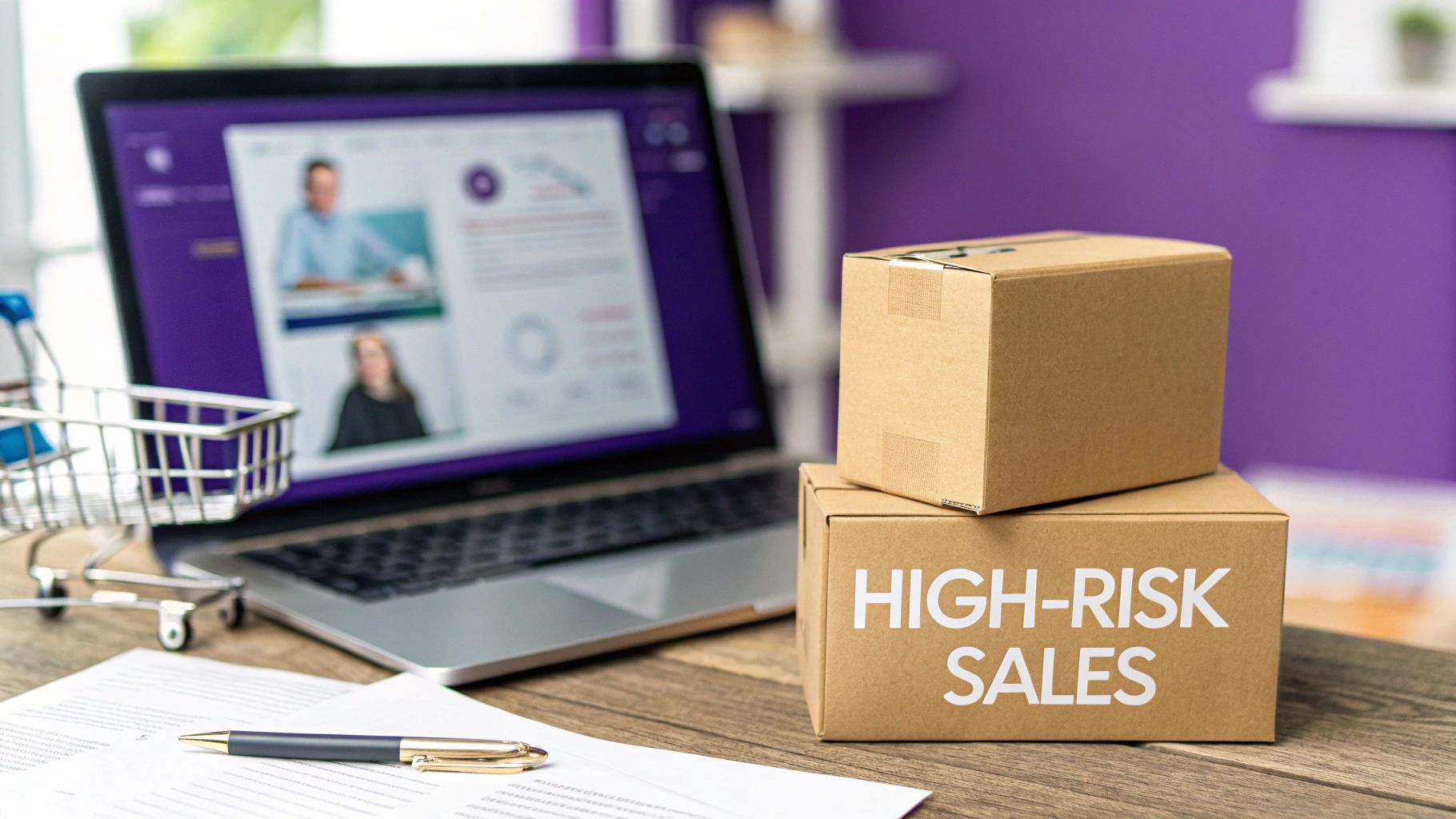 A top-down view of a modern desk with a laptop displaying a WooCommerce dashboard, a notepad with compliance checklists, and a cup of coffee, symbolizing the meticulous planning required for online kratom sales.