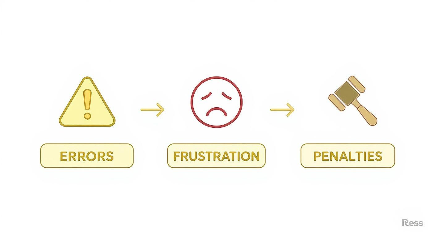 Infographic summarizing the negative outcomes of outdated shipping systems, including errors, customer frustration, and penalties.