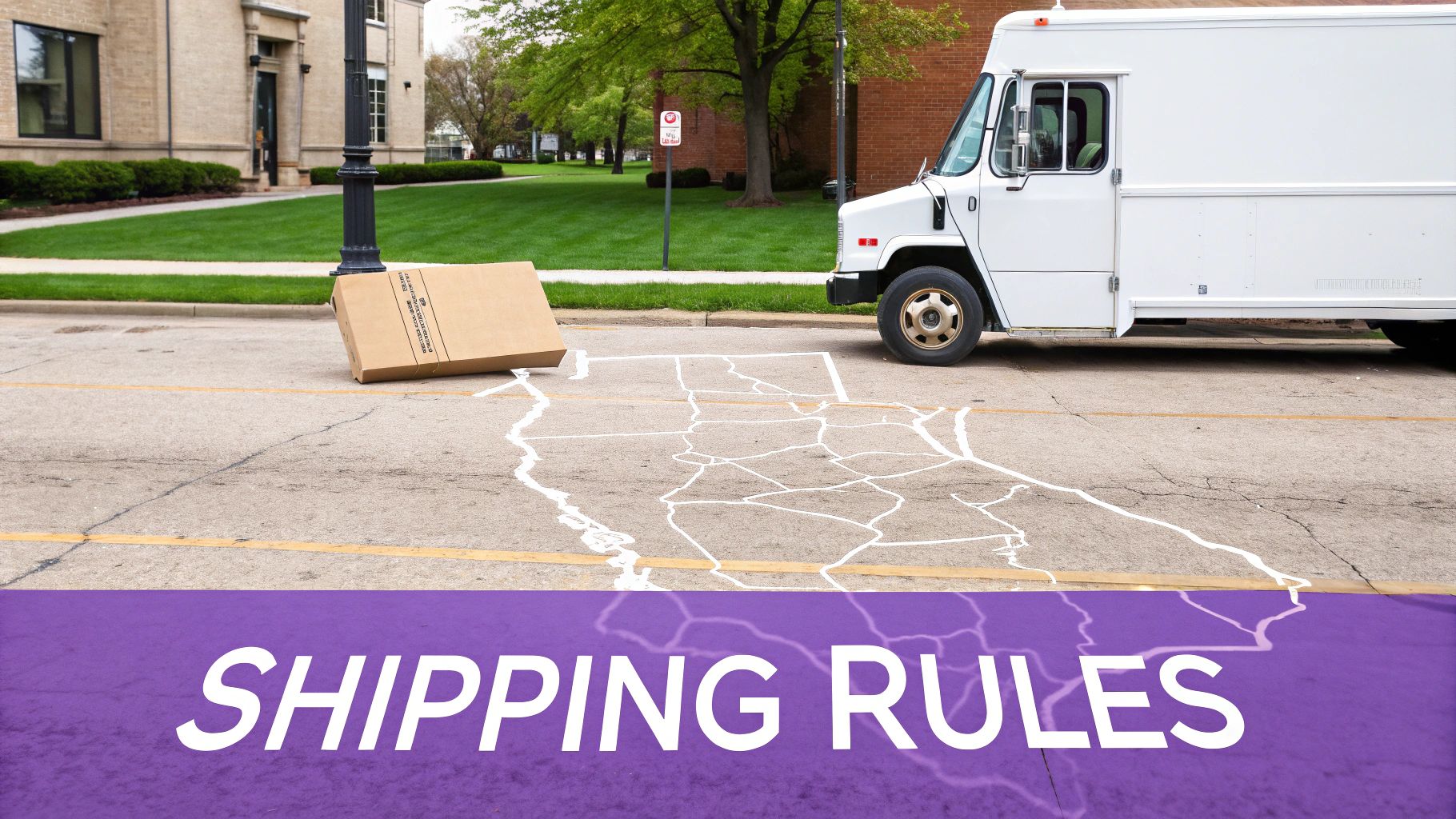 A person in a warehouse carefully places a shipping label on a cardboard box, with shelves of inventory in the background.