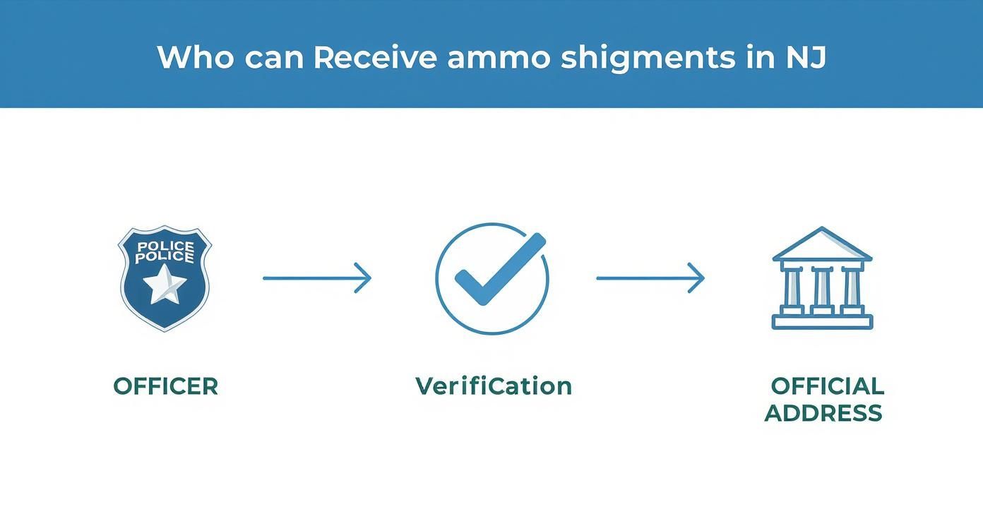 Three-step process showing police officer verification leads to official address for ammunition shipments