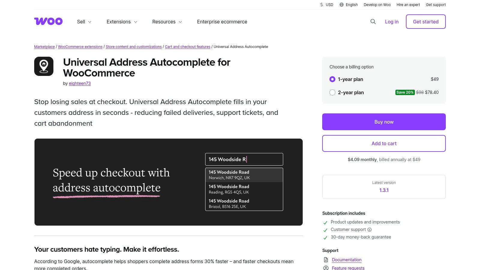 Universal Address Autocomplete (WooCommerce Marketplace)