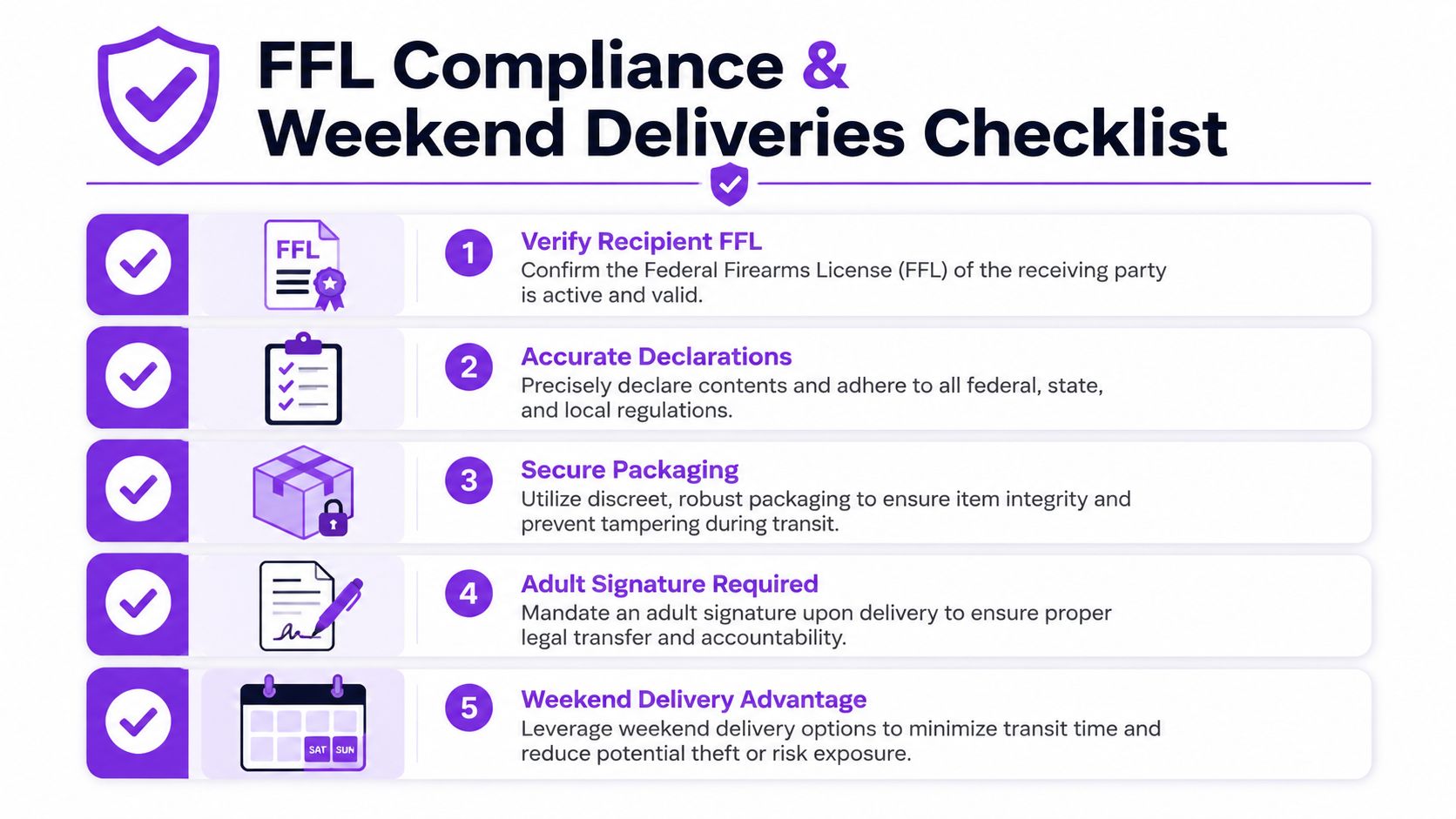 A 5-point FFL compliance and weekend delivery checklist for shipping firearms securely and legally.