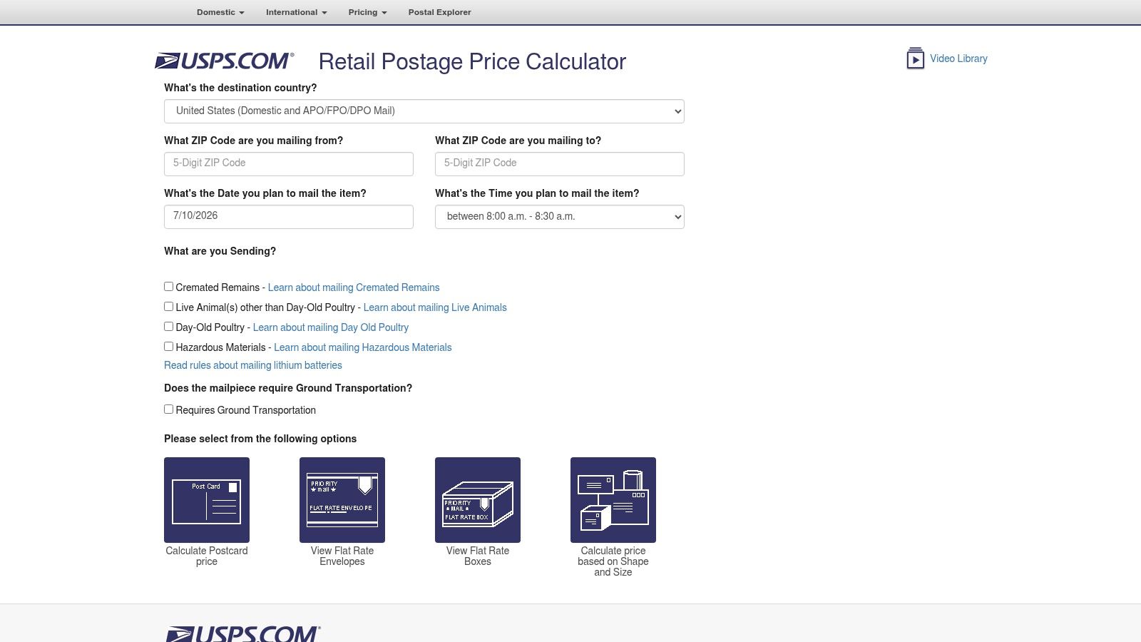 Screenshot from https://postcalc.usps.com/