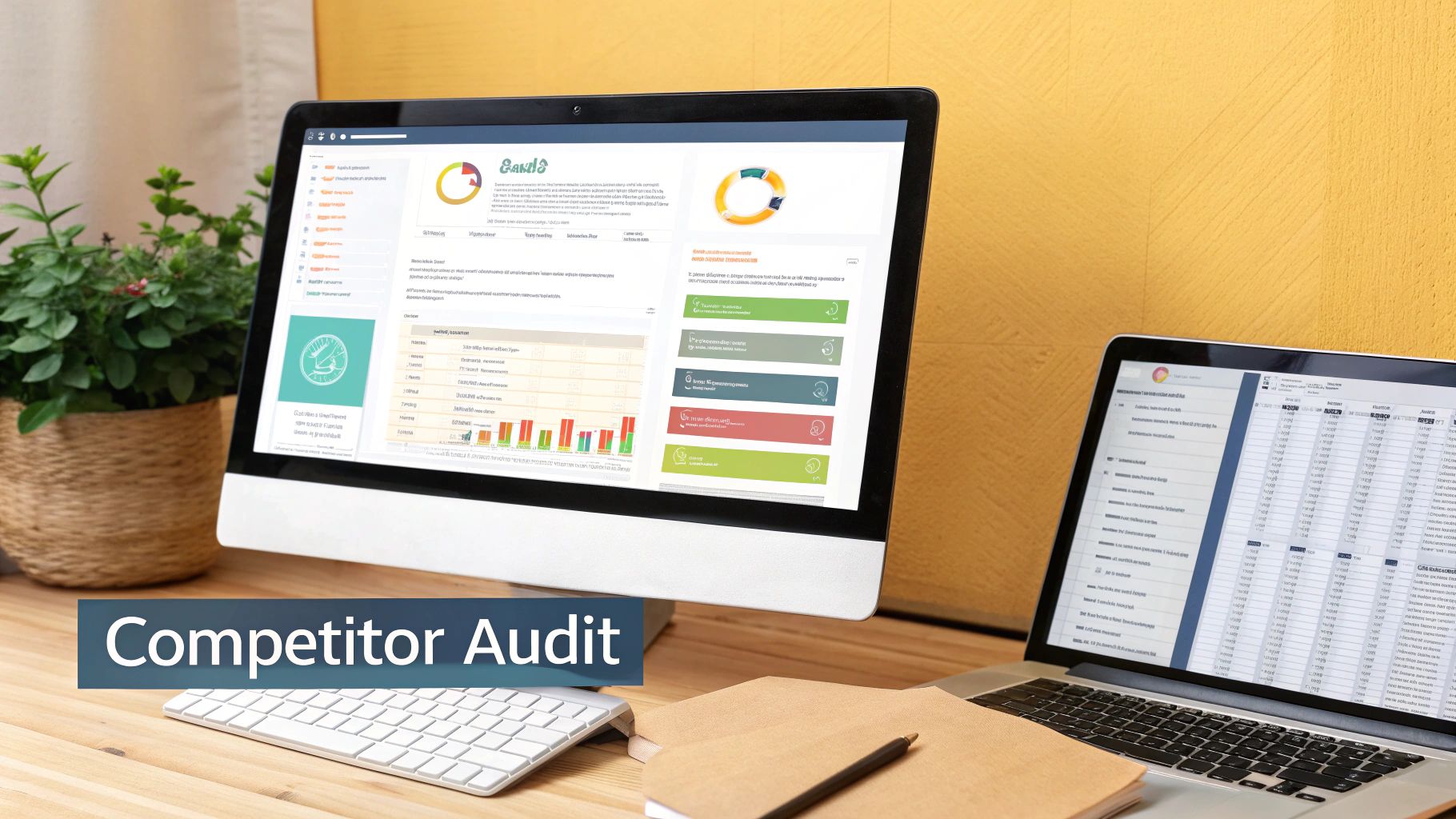 A dashboard showing competitor analysis and site audit data