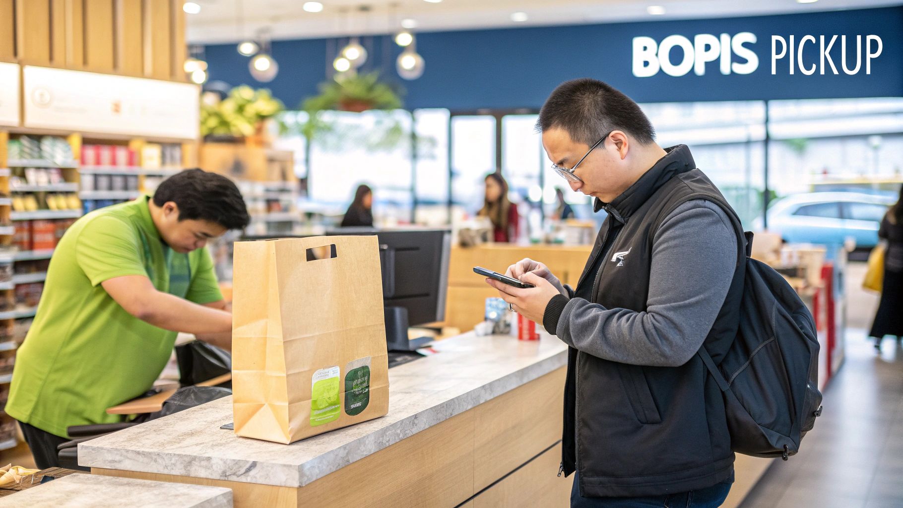A customer scans a QR code on their phone in a modern retail store, bridging digital and physical shopping experiences.