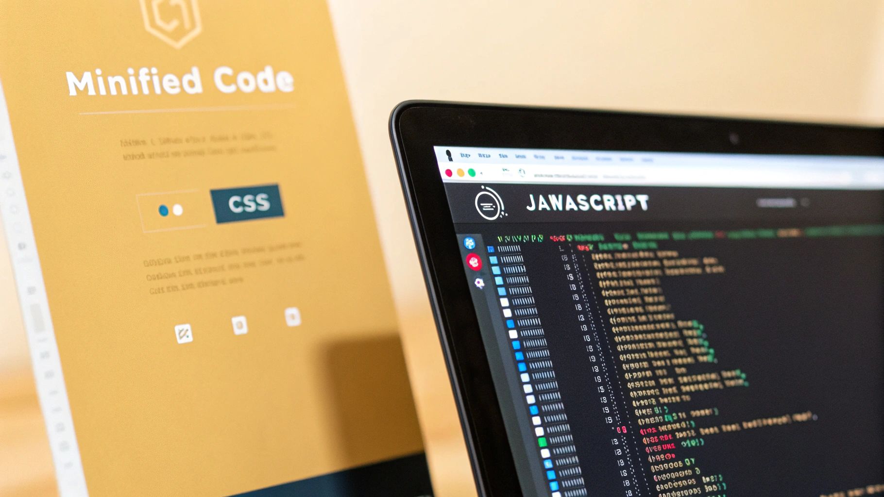 Infographic illustrating the process of Code Minification and Compression