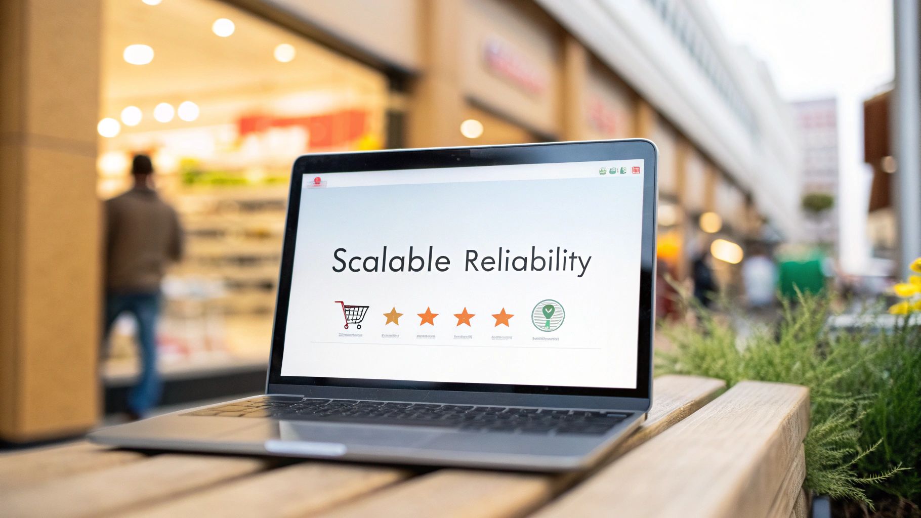 A graphic showing icons for scalability, reliability, cost, and security, representing the benefits of cloud hosting.