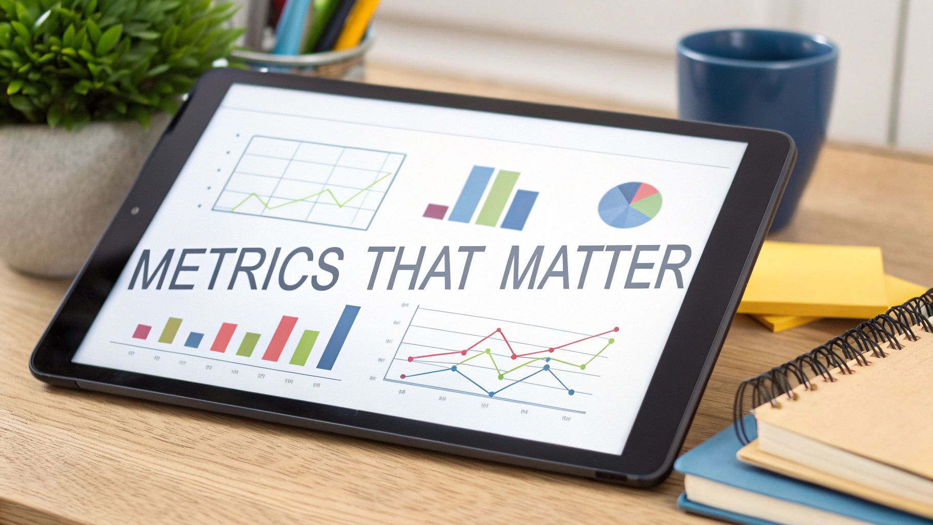 A digital dashboard showing key marketing metrics like conversion rate and customer acquisition cost.
