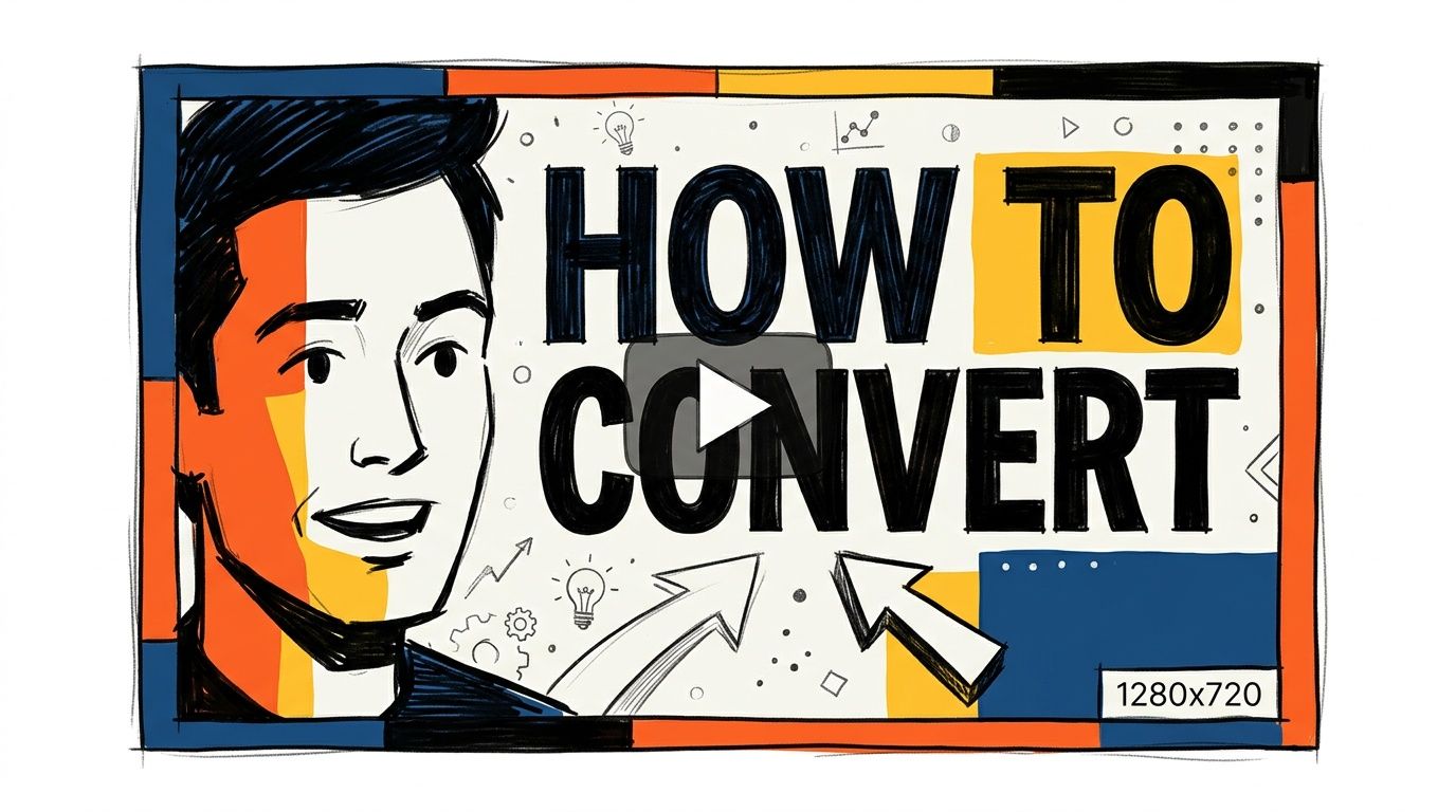 A sketched illustration of a man next to the text How to Convert on a bright background.